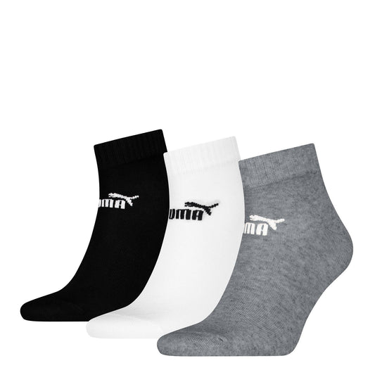 Black-White-Grey - Front - Puma Unisex Adult Quarter Ankle Socks (Pack of 3)
