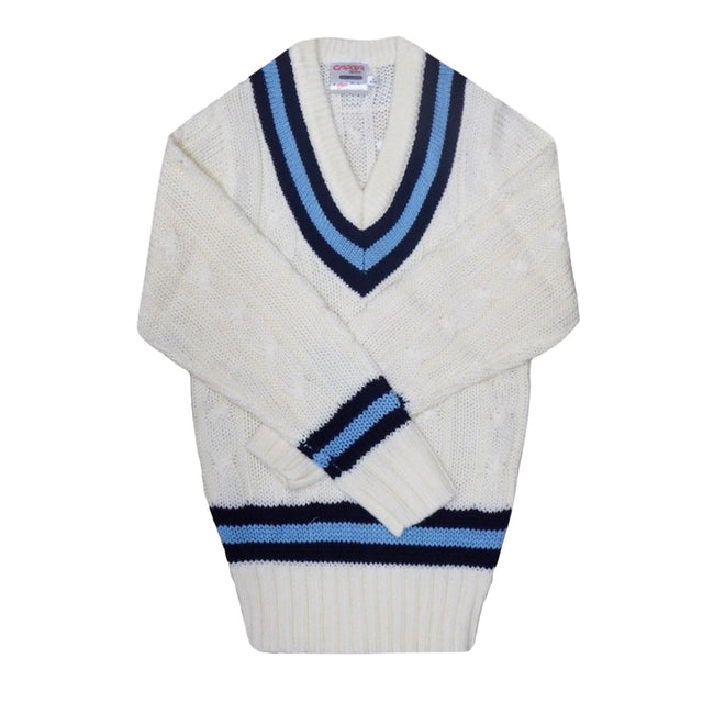 White-Navy-Sky Blue - Front - Carta Sport Mens Cricket Jumper