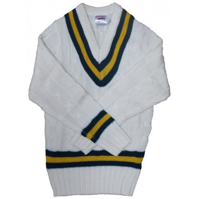 White-Green-Amber - Front - Carta Sport Mens Cricket Jumper