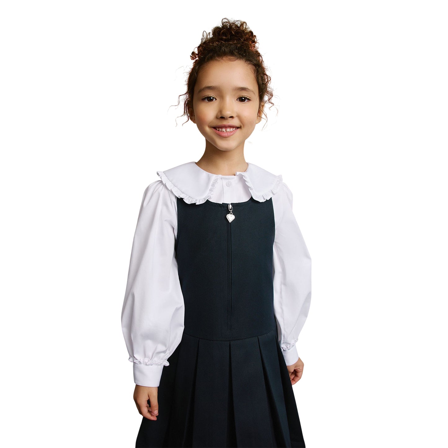 White - Pack Shot - Clarks Girls Frill Collar Long-Sleeved Shirt (Pack of 2)