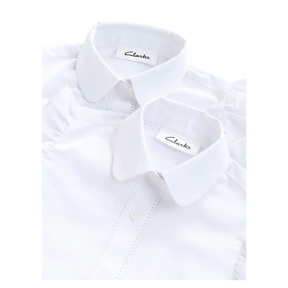 White - Lifestyle - Clarks Girls Frill Shoulder Short-Sleeved Shirt (Pack of 2)