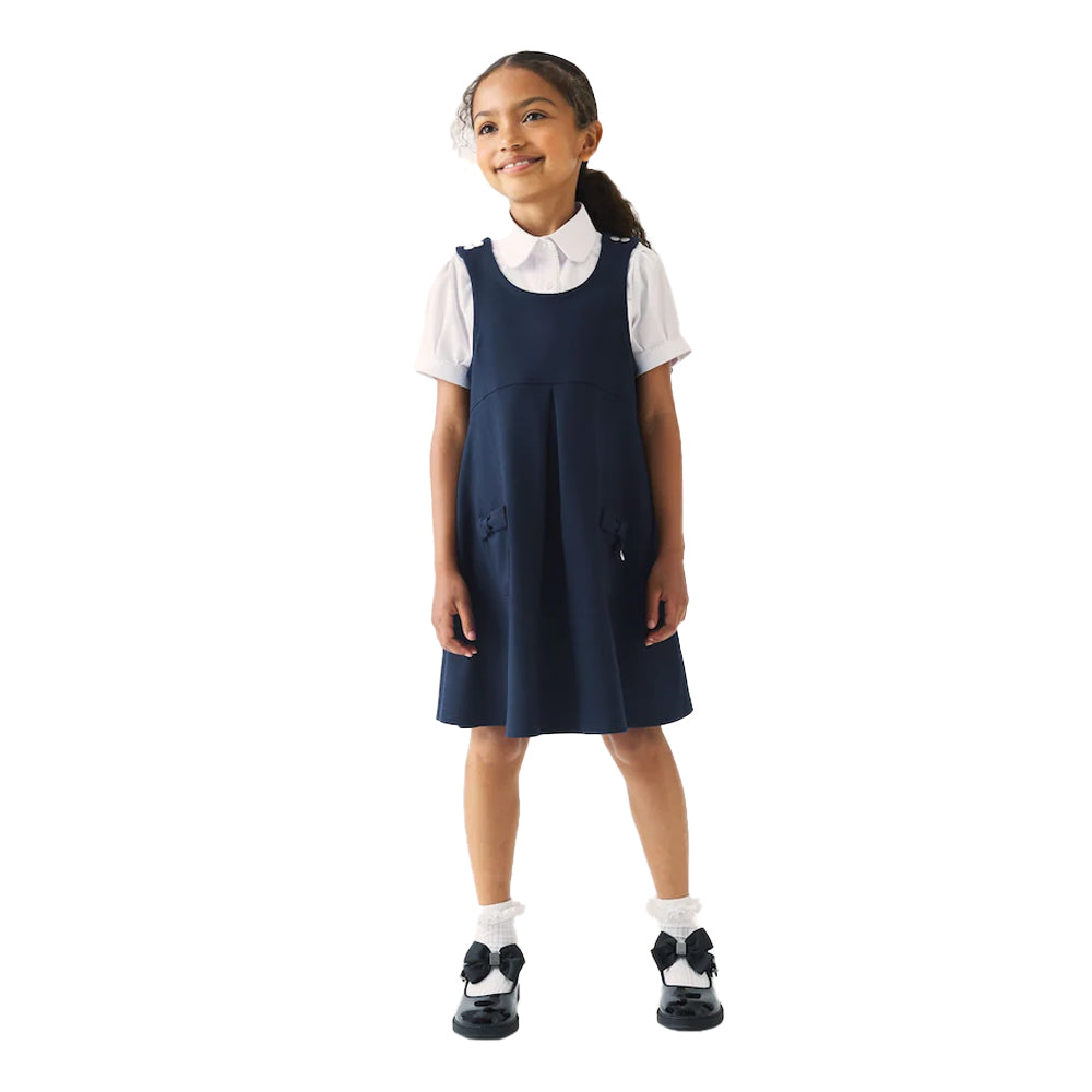 Navy - Lifestyle - Clarks Girls Ponte Button Detail Pinafore Dress