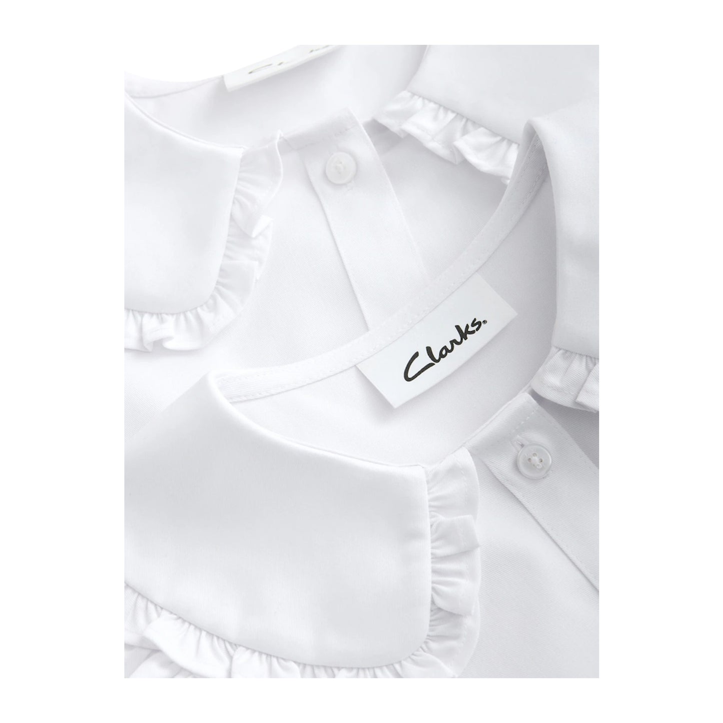 White - Lifestyle - Clarks Girls Frill Collar Short-Sleeved Shirt (Pack of 2)