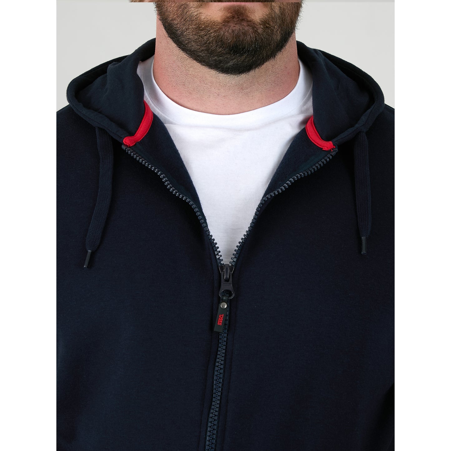 Navy - Close up - Duke Mens D555 Rockford Cantor Heavyweight Kingsize Full Zip Hoodie