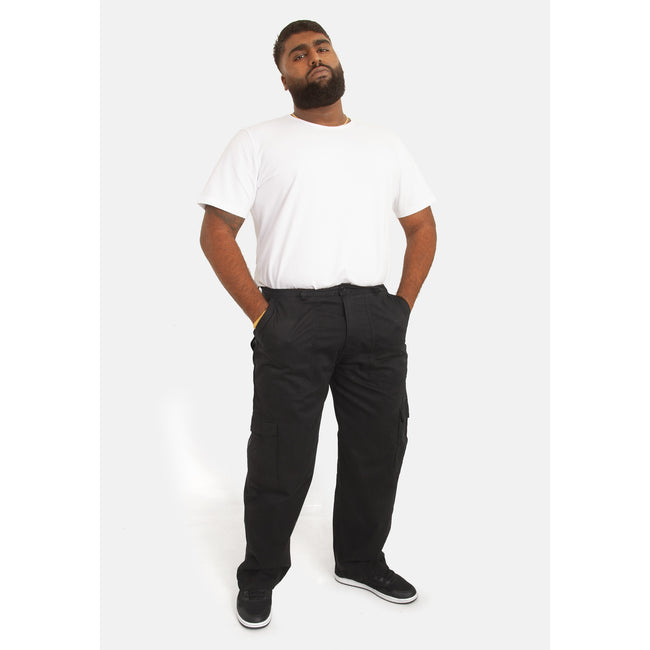 Black - Side - Duke London Mens Cotton Cargo Trousers