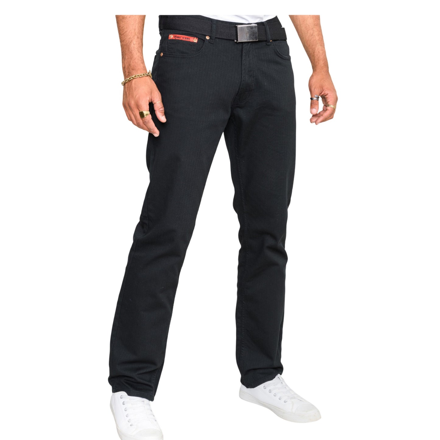 Black - Side - Duke Mens D555 London Mario Bedford Cord Trousers