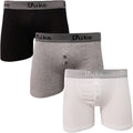 Black-White-Grey - Front - Duke London Mens Driver Boxer Shorts (Pack Of 3)