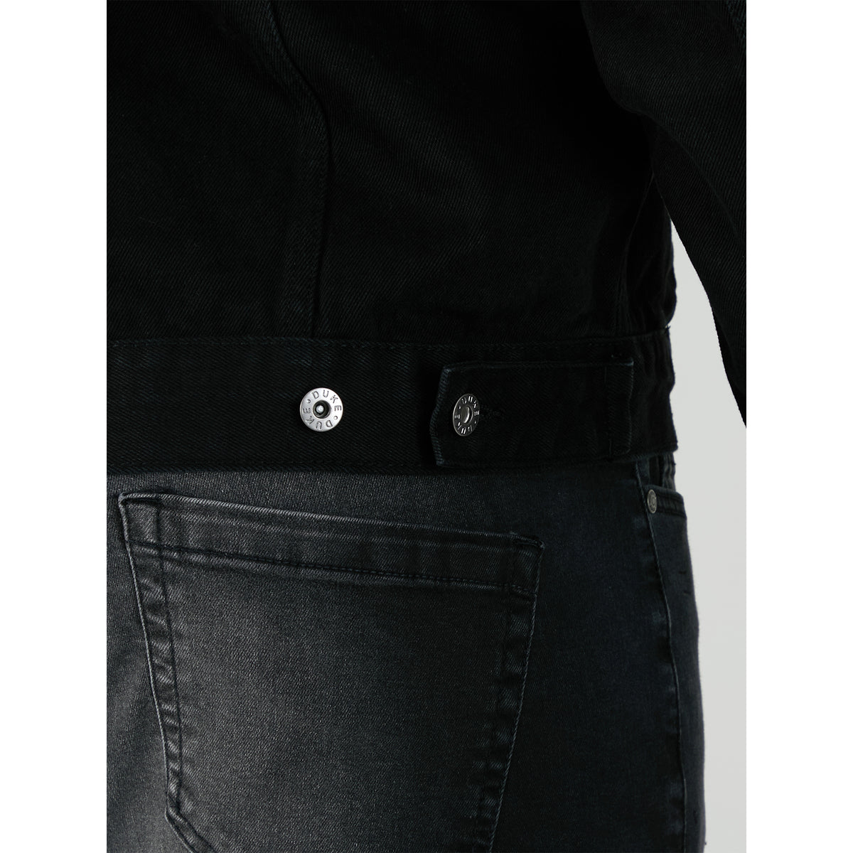 Black - Close up - Duke Mens D555 London Trucker Western Denim Kingsize Jacket