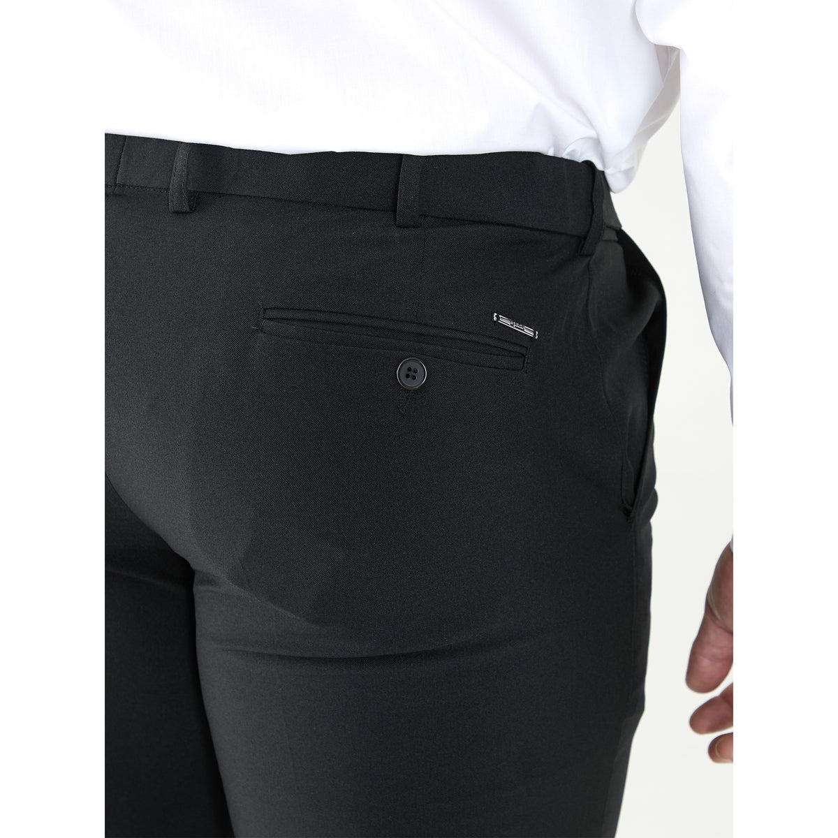 Black - Close up - Duke Mens D555 Max Adjustable Waist Kingsize Trousers