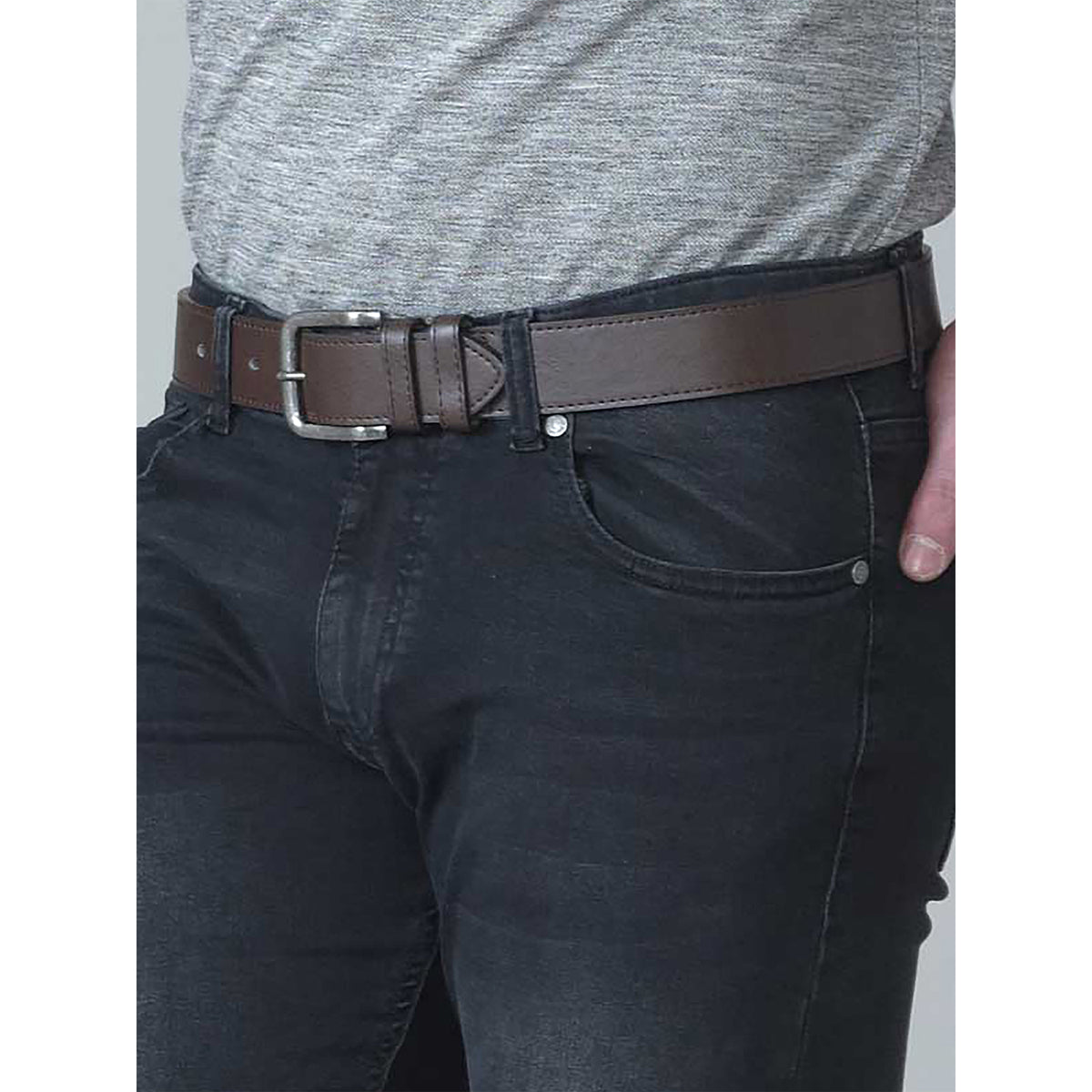 Brown - Pack Shot - Duke D555 Archie Bonded Leather Waist Belt