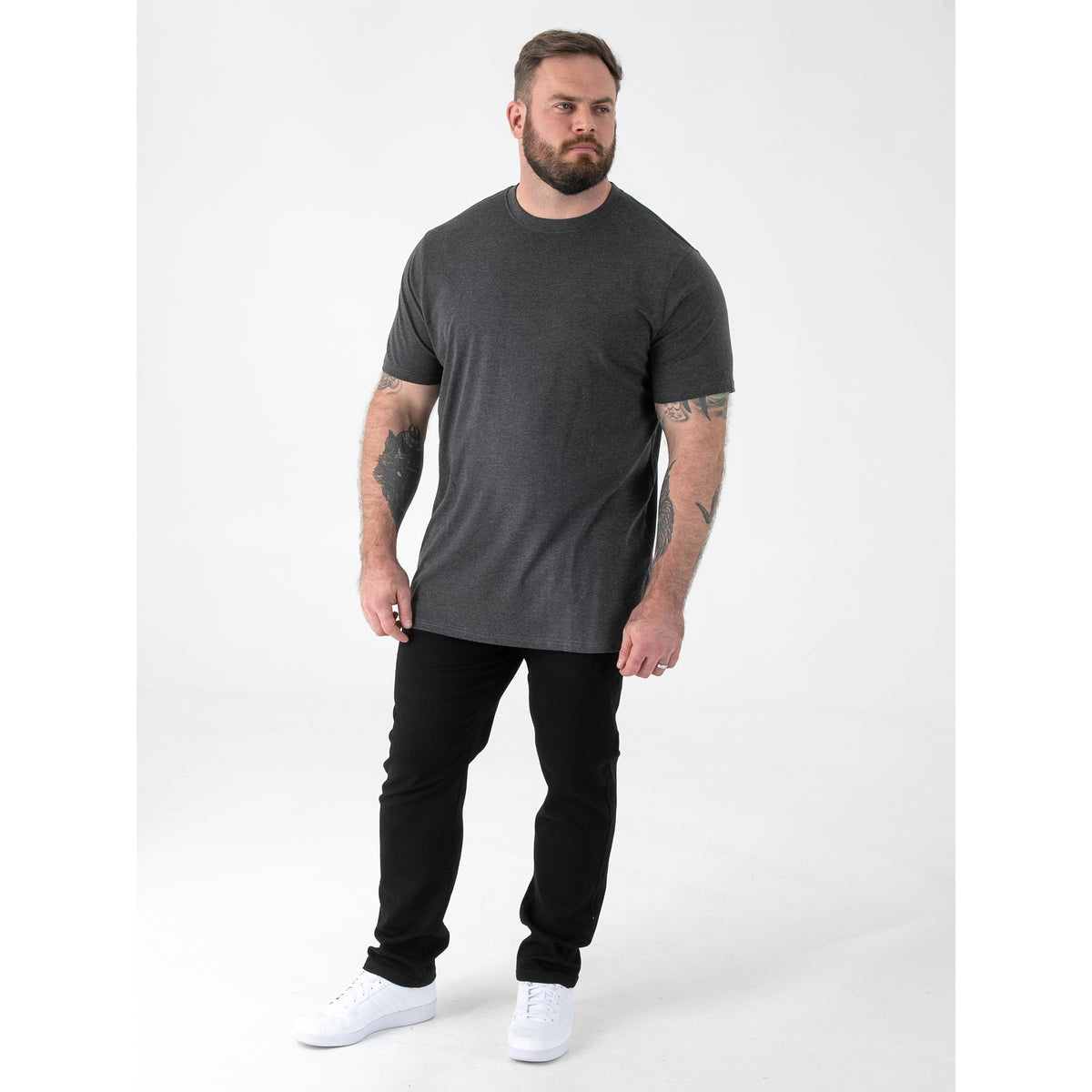 Charcoal Melange - Close up - Duke Mens D555 Flyers 2 Crew Neck T-Shirt