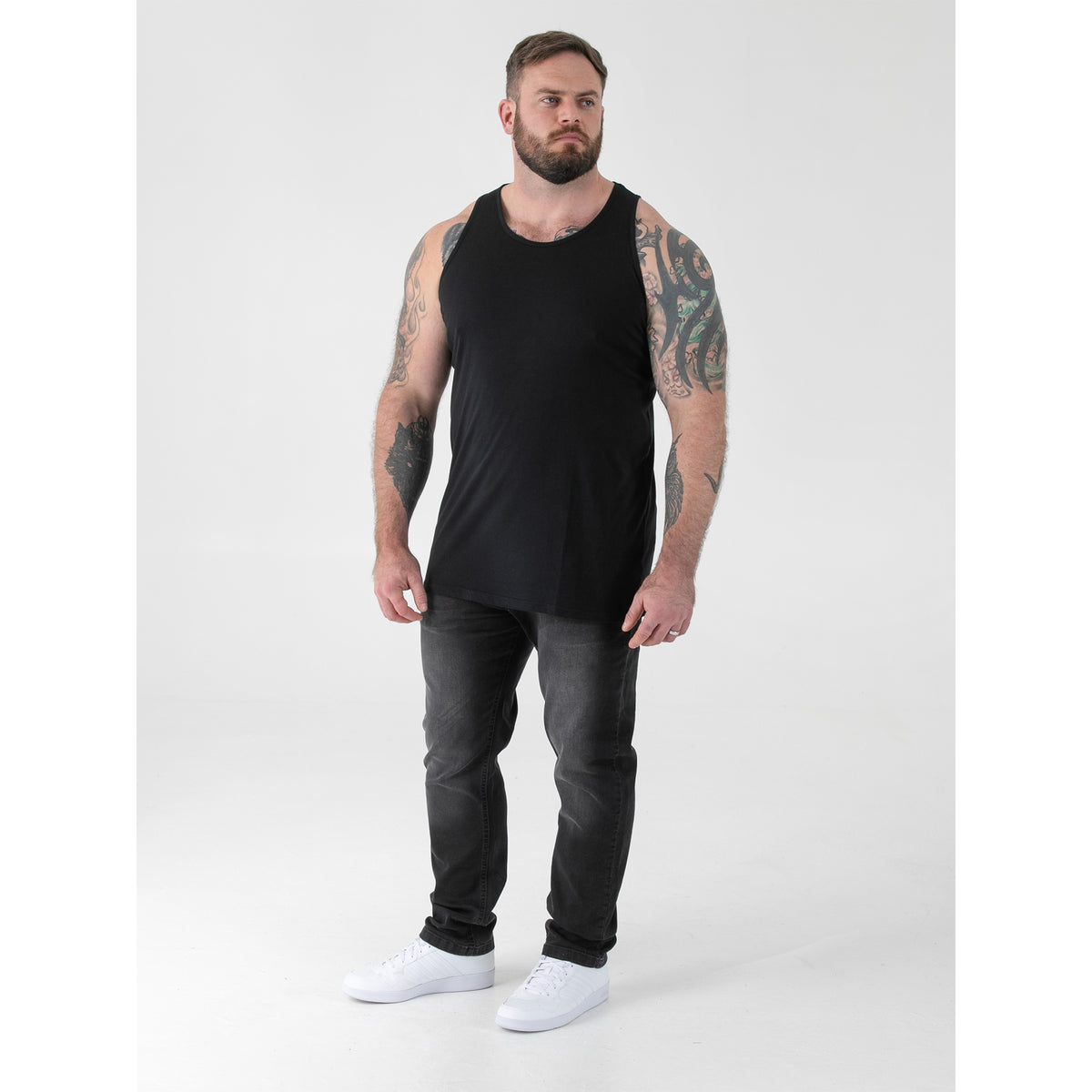 Black - Close up - Duke Mens D555 Fabio Kingsize Tank Top