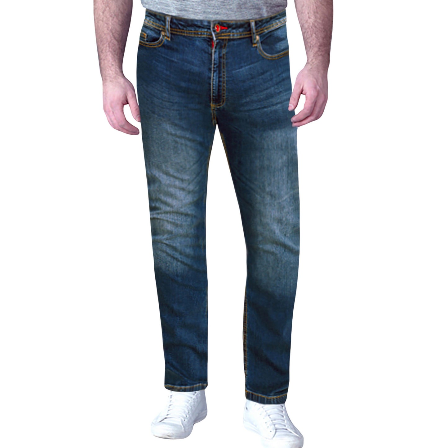Vintage Blue - Side - Duke Mens D555 Ambrose Stretch Tapered Slim Jeans