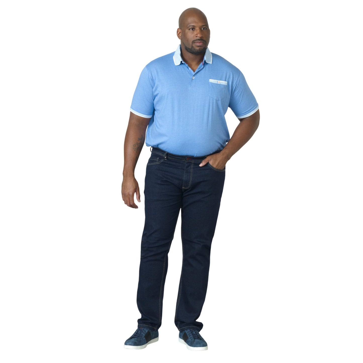 Indigo - Side - Duke Mens D555 Cedric Stretch Tapered Kingsize Jeans