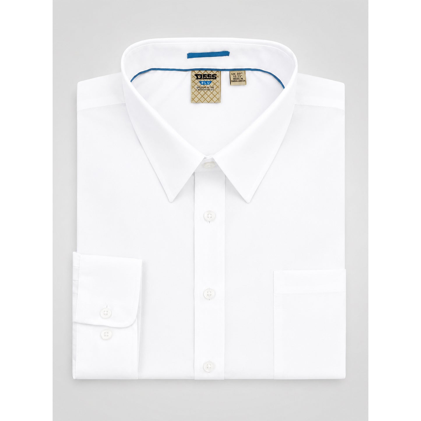 White - Close up - Duke Mens D555 Aiden Easy-Iron Kingsize Shirt