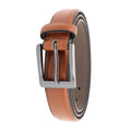 Tan - Back - D555 Mens Anthony Square Buckle Edge Stitched Leather Belt
