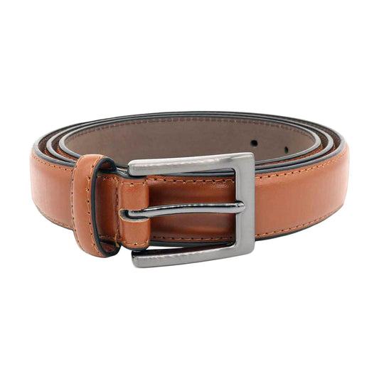 Tan - Front - Duke Mens D555 Anthony Stitched Leather Square Buckle Belt