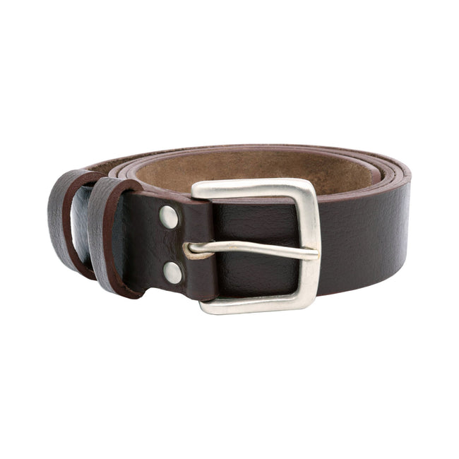 Brown - Front - Duke Mens D555 Liam Leather Square Buckle Belt