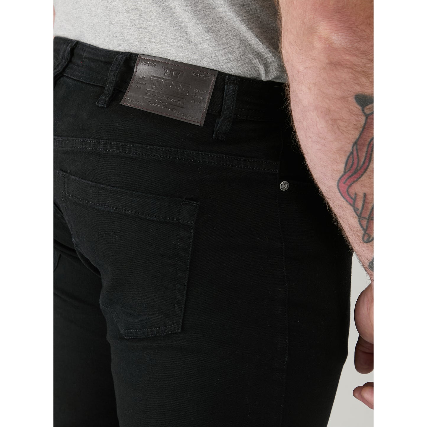 Black - Close up - Duke Mens D555 Claude Stretch Stretch Kingsize Jeans