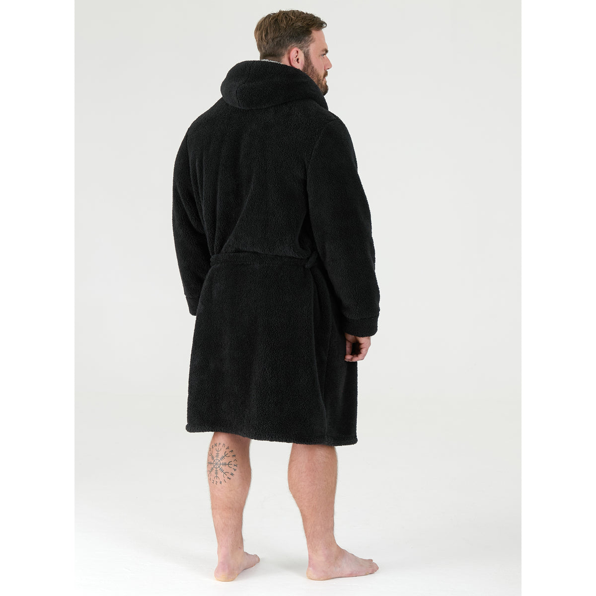 Black - Close up - Duke Mens D555 Newquay Hooded Kingsize Dressing Gown