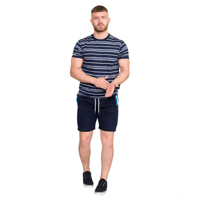 Navy-White - Lifestyle - Duke Mens D555 Piccadilly Yarn Dyed Stripe Jacquard Kingsize T-Shirt