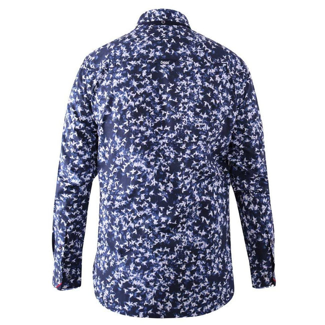 Blue-White - Back - Duke Mens Harrow D555 All-Over Print Long-Sleeved Button-Down Shirt