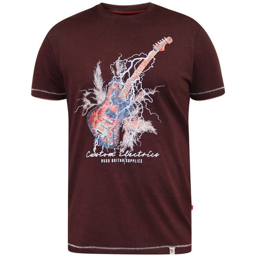 Burgundy - Front - Duke Mens D555 Redbourn Lightning Guitar Kingsize T-Shirt