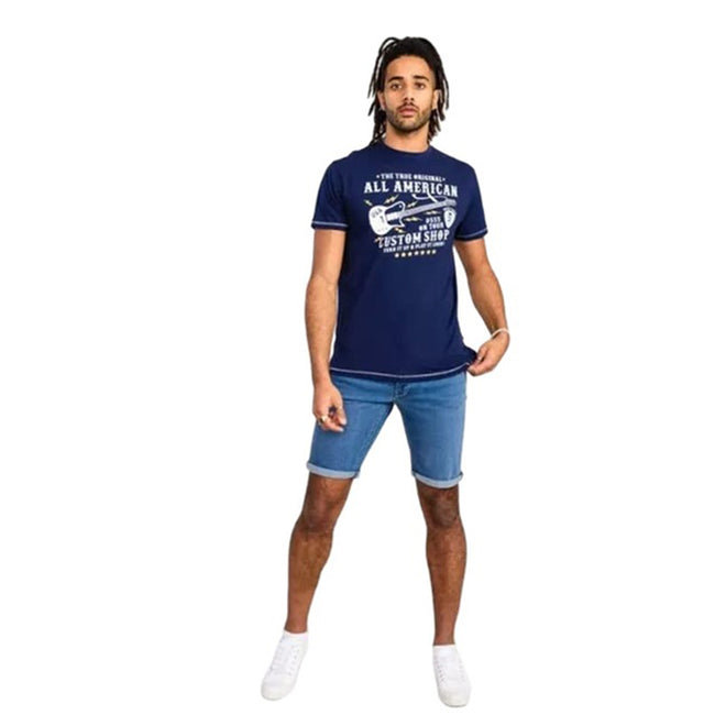 Navy - Side - Duke Mens D555 Bronte All American Guitar Guitar Kingsize T-Shirt