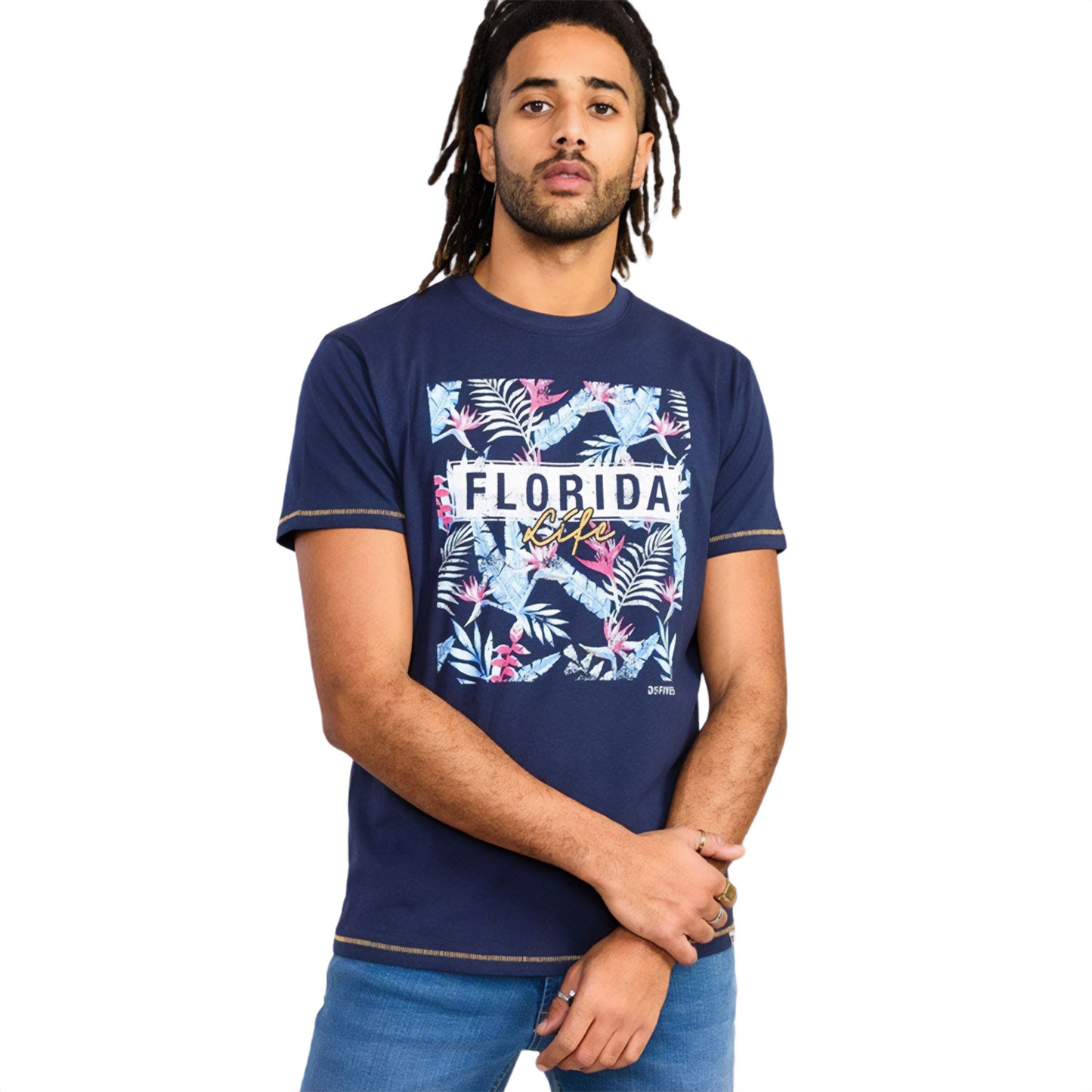 Navy - Side - Duke Mens D555 Prestwick Florida Floral Kingsize T-Shirt