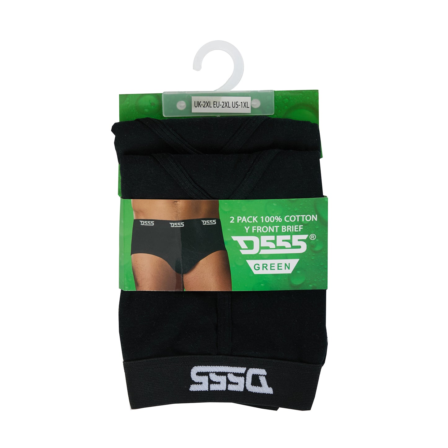 Black - Close up - Duke Mens D555 Thompson Cotton Kingsize Briefs (Pack of 2)