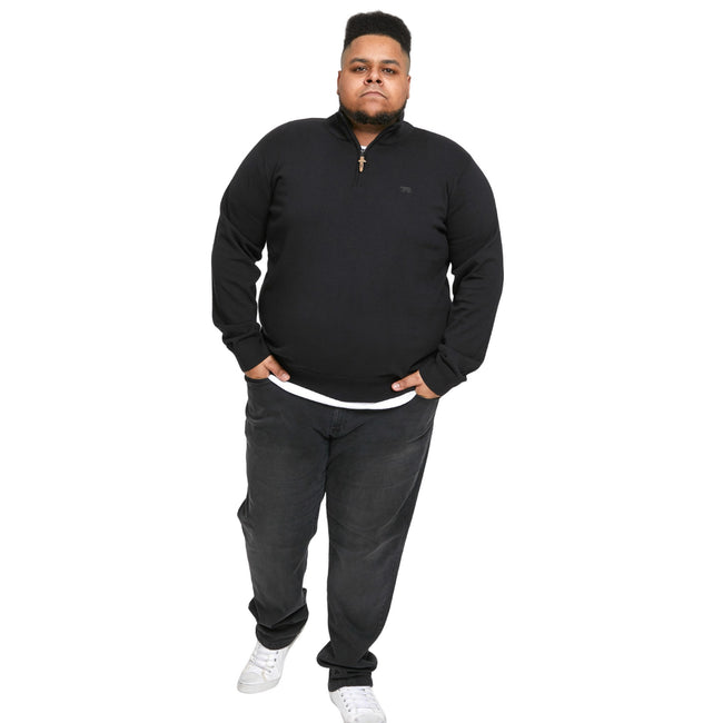 Black - Back - Duke Mens D555 Giuseppe 1 Knitted Quarter Zip Kingsize Sweatshirt