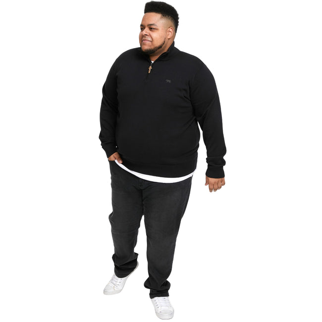 Black - Side - Duke Mens D555 Giuseppe 1 Knitted Quarter Zip Kingsize Sweatshirt