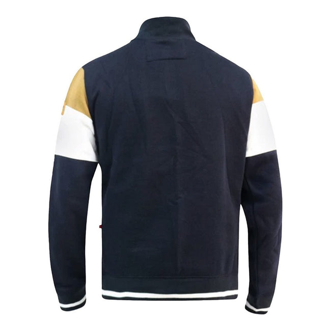 Navy-White-Mustard - Back - Duke Mens D555 Kenington Cut & Sew Quarter Zip Sweatshirt