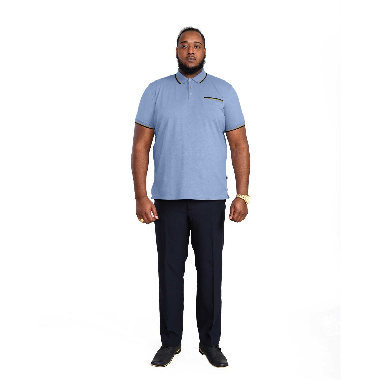 Blue - Side - Duke Mens D555 Talbot Pique Jacquard Kingsize Polo Shirt
