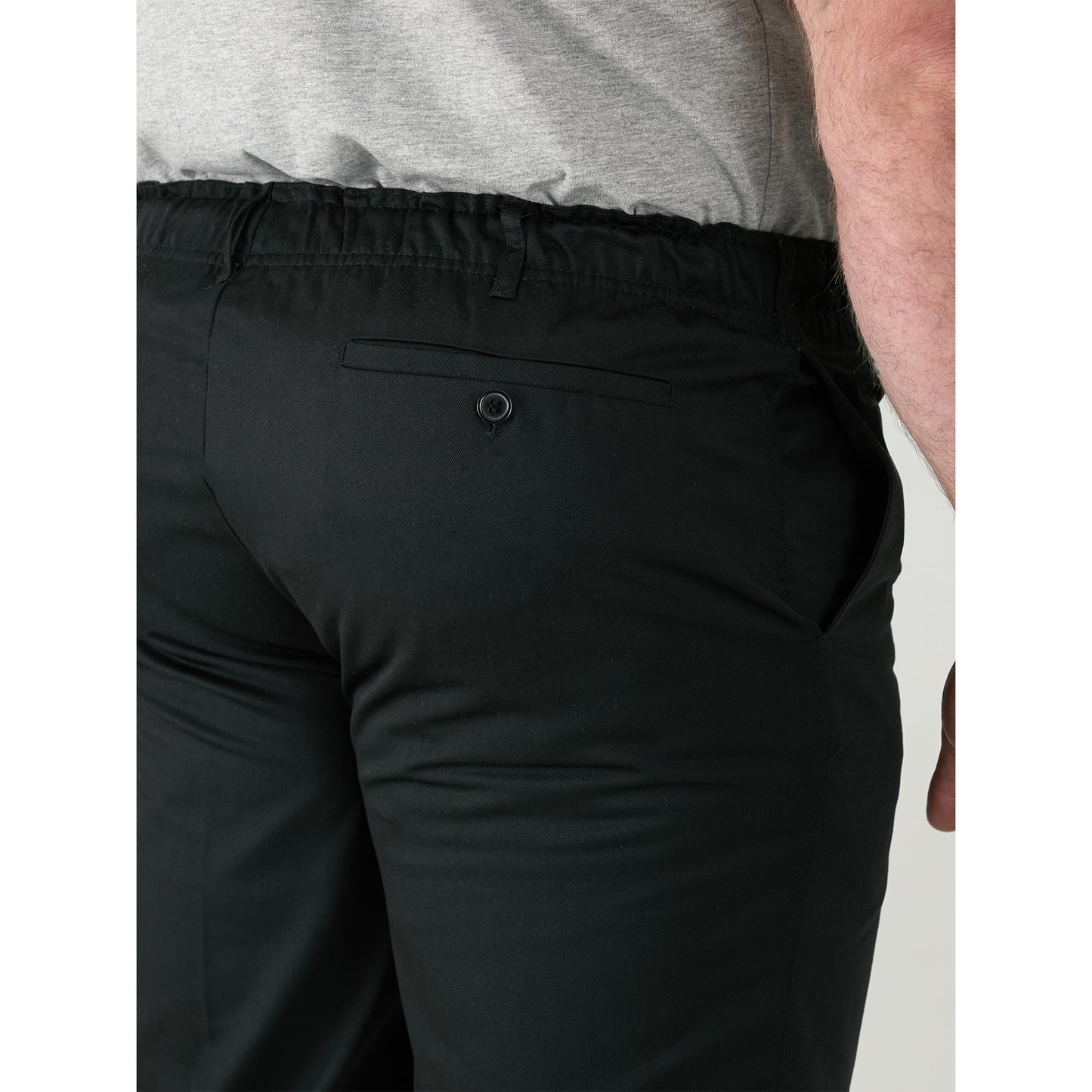 Black - Close up - Duke Mens D555 Basilio Elasticated Waist Trousers