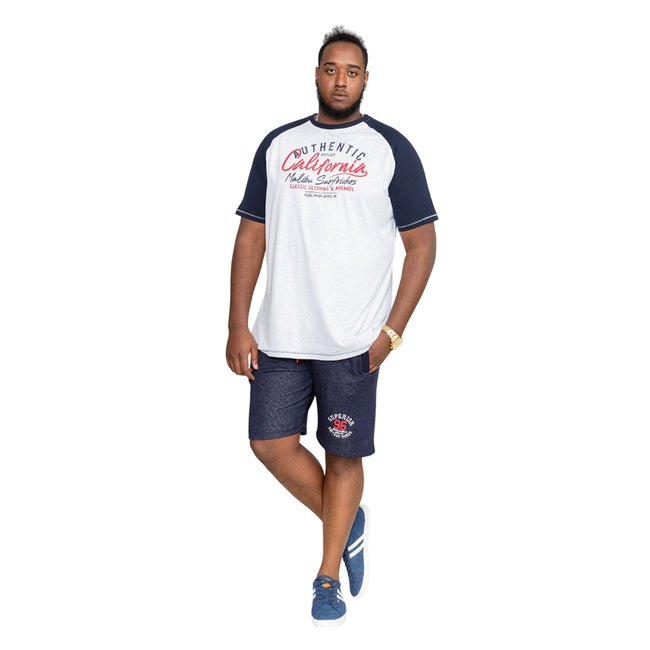 Off White Marl - Side - Duke Mens D555 Sparrow California Surf Riders Printed Kingsize Raglan T-Shirt