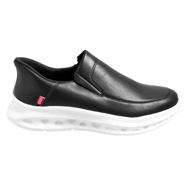 Black - Back - Duke Mens D555 Carlisle 1 Slip-on Wide Shoes