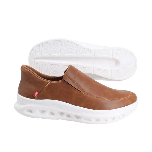 Dark Tan - Side - Duke Mens D555 Carlisle 1 Slip-on Wide Shoes