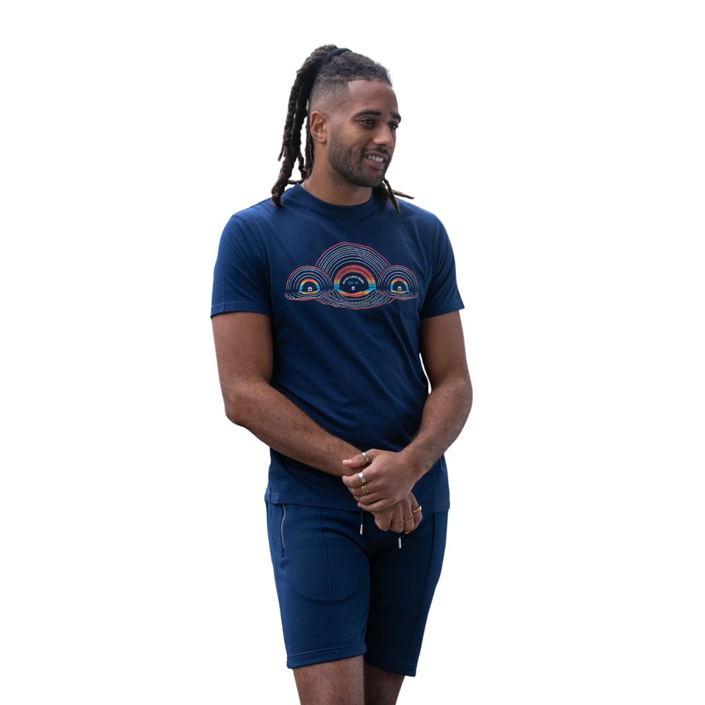 French Navy - Back - Duke Mens D555 Cheltenham Record Reflection Crew Neck T-Shirt