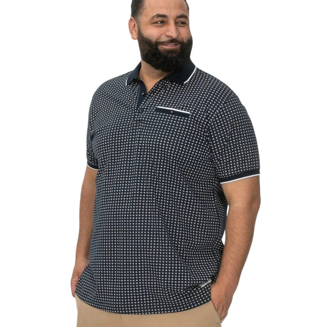 Navy - Back - Duke Mens D555 Coventry All-Over Print Kingsize Polo Shirt