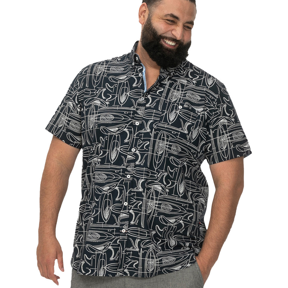 Navy - Back - Duke Mens D555 Worthing Surfboard Kingsize Short-Sleeved Shirt