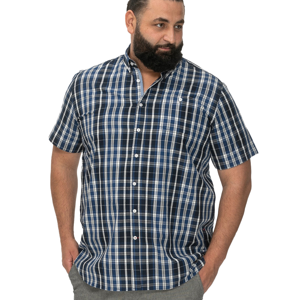 Navy - Back - Duke Mens D555 Walsall Checked Kingsize Short-Sleeved Shirt