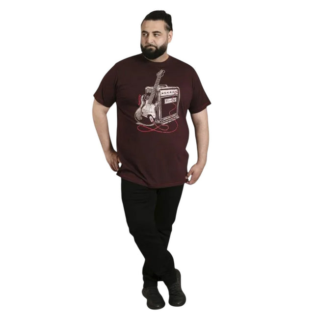 Burgundy Twist - Pack Shot - Duke Mens D555 Barnsley Guitar & Amp Kingsize T-Shirt