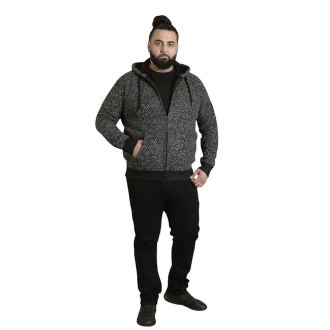Black - Close up - Duke Mens D555 Fareham Sherpa Lined Kingsize Full Zip Hoodie