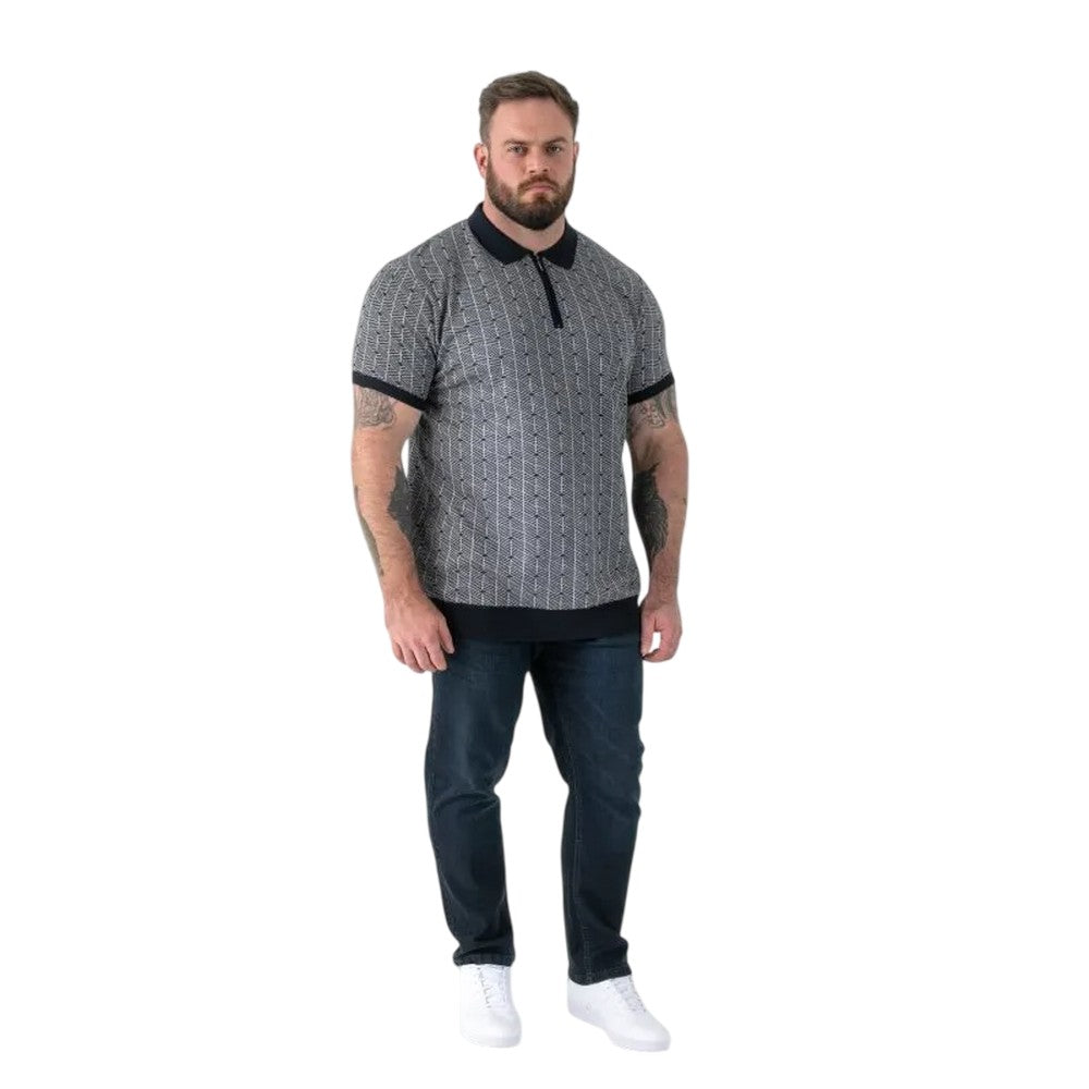 Navy - Lifestyle - Duke Mens Perry D555 Knitted Jacquard Quarter Zip Kingsize Polo Shirt