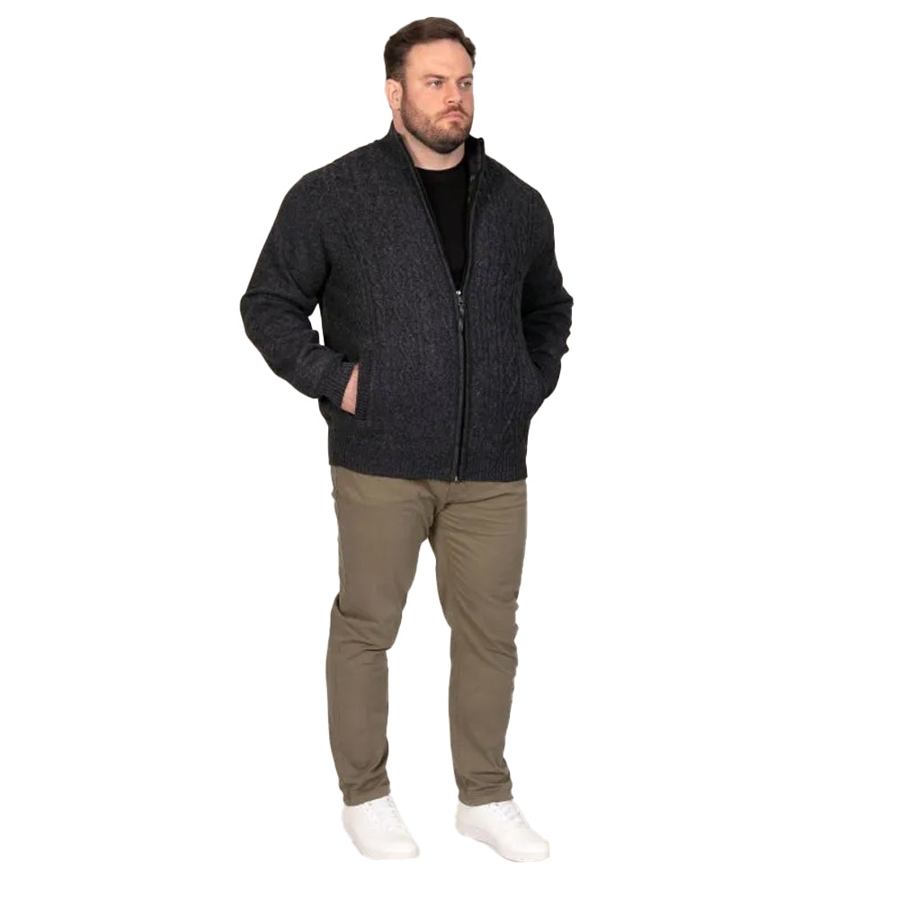 Charcoal Marl - Close up - Duke Mens Eamon D555 Cable Knit Kingsize Jacket