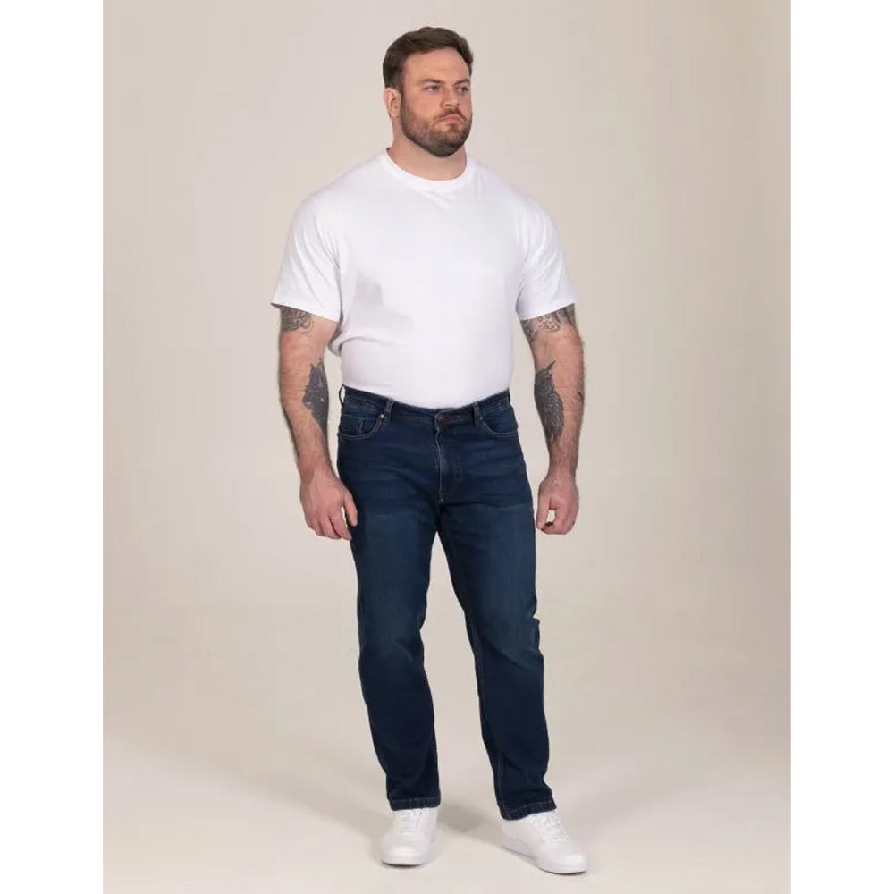 Blue - Close up - Duke Mens Foster D555 Stone Wash Straight Jeans