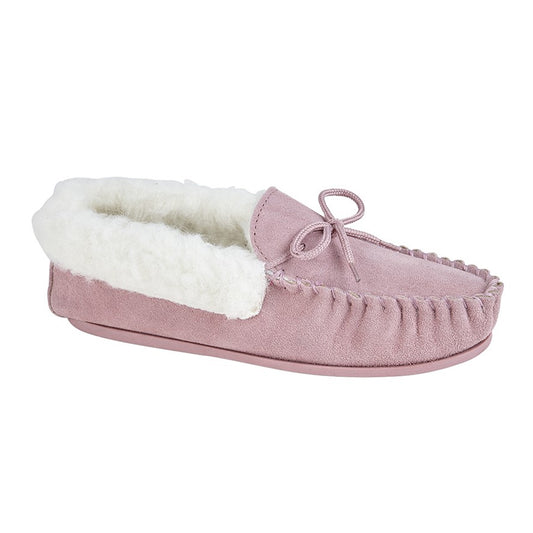 Pink - Front - Mokkers Womens-Ladies Suede Emily Moccasin Slippers