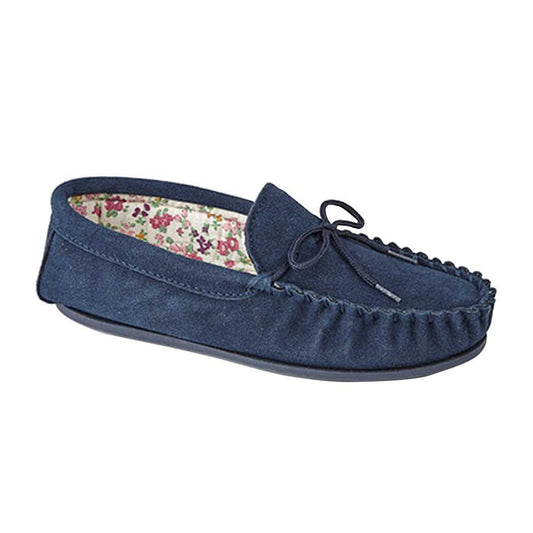 Navy - Front - Mokkers Womens-Ladies Lily Slip On Slippers