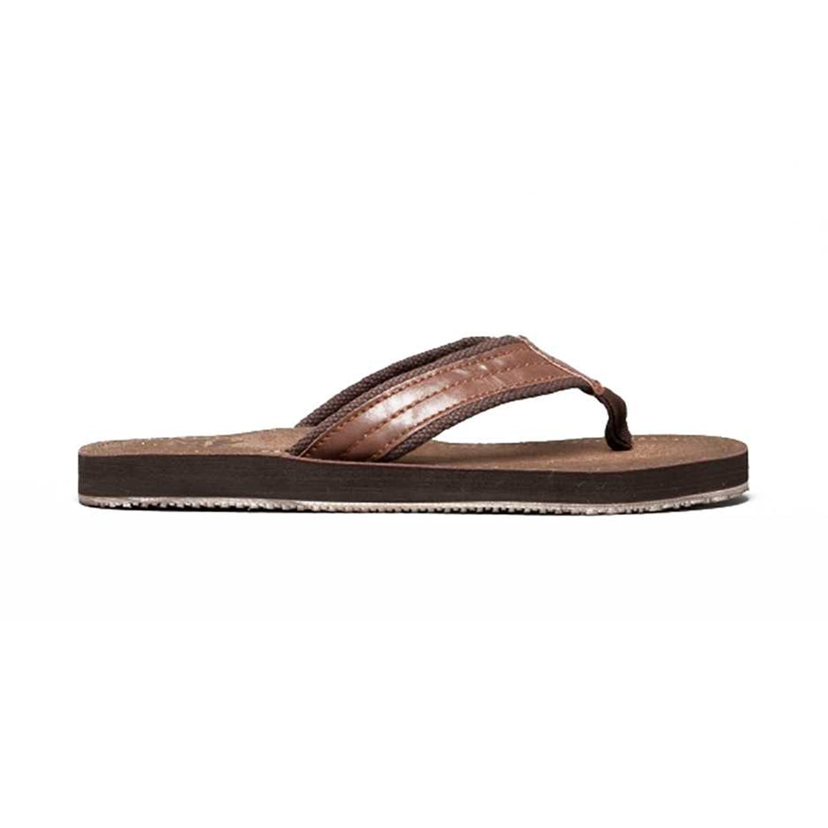Brown - Side - PDQ Mens Toe Post Mule Flip Flops